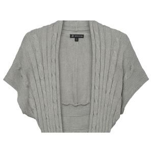 INC Sweater Womens Large Gray Short Sleeve Cable Knit Shrug Shawl Open Front